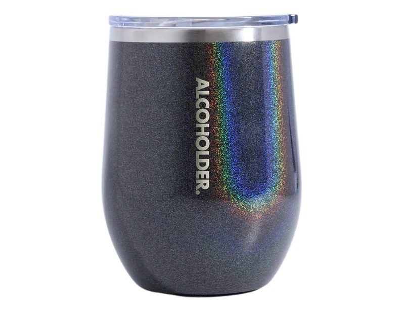 Alcoholder Vacuum Insulated Stemless Glitter & Matte Wine Tumbler - Charcoal (Glitter)