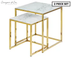 Cooper & Co. 2-Piece Ali Square Nested Glass Marble Table Set - White/Gold