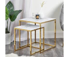 Cooper & Co. 2-Piece Ali Square Nested Glass Marble Table Set - White/Gold