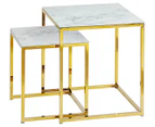 Cooper & Co. 2-Piece Ali Square Nested Glass Marble Table Set - White/Gold