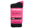 KingGee Women's UK Size 3-8 Bamboo Work Socks 3-Pack - Black/Pink