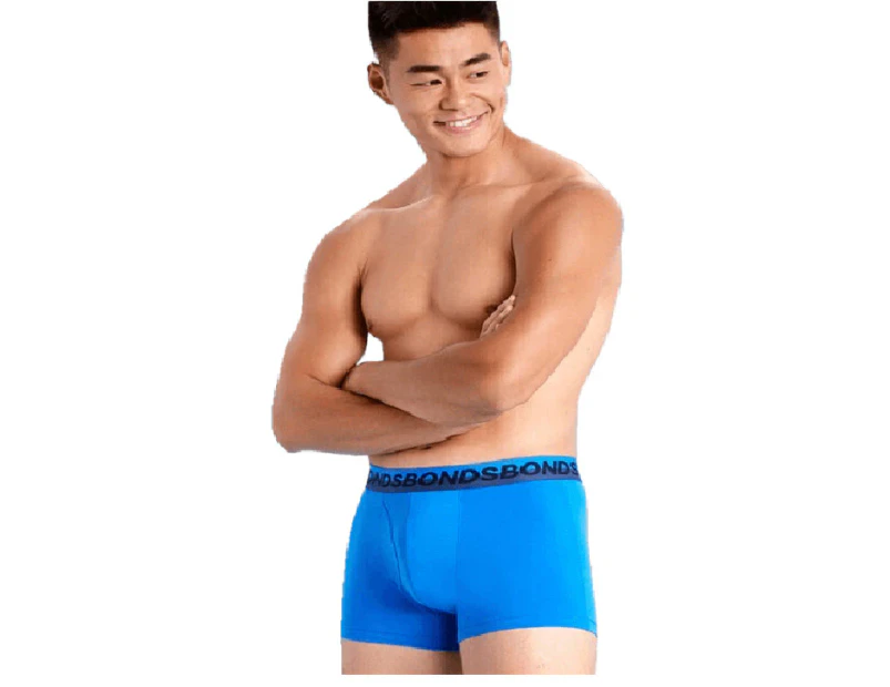 Mens Bonds Stretchables Everyday Trunks Underwear Blue With Grey Band Cotton/Elastane - Blue with Grey Band (KKX)