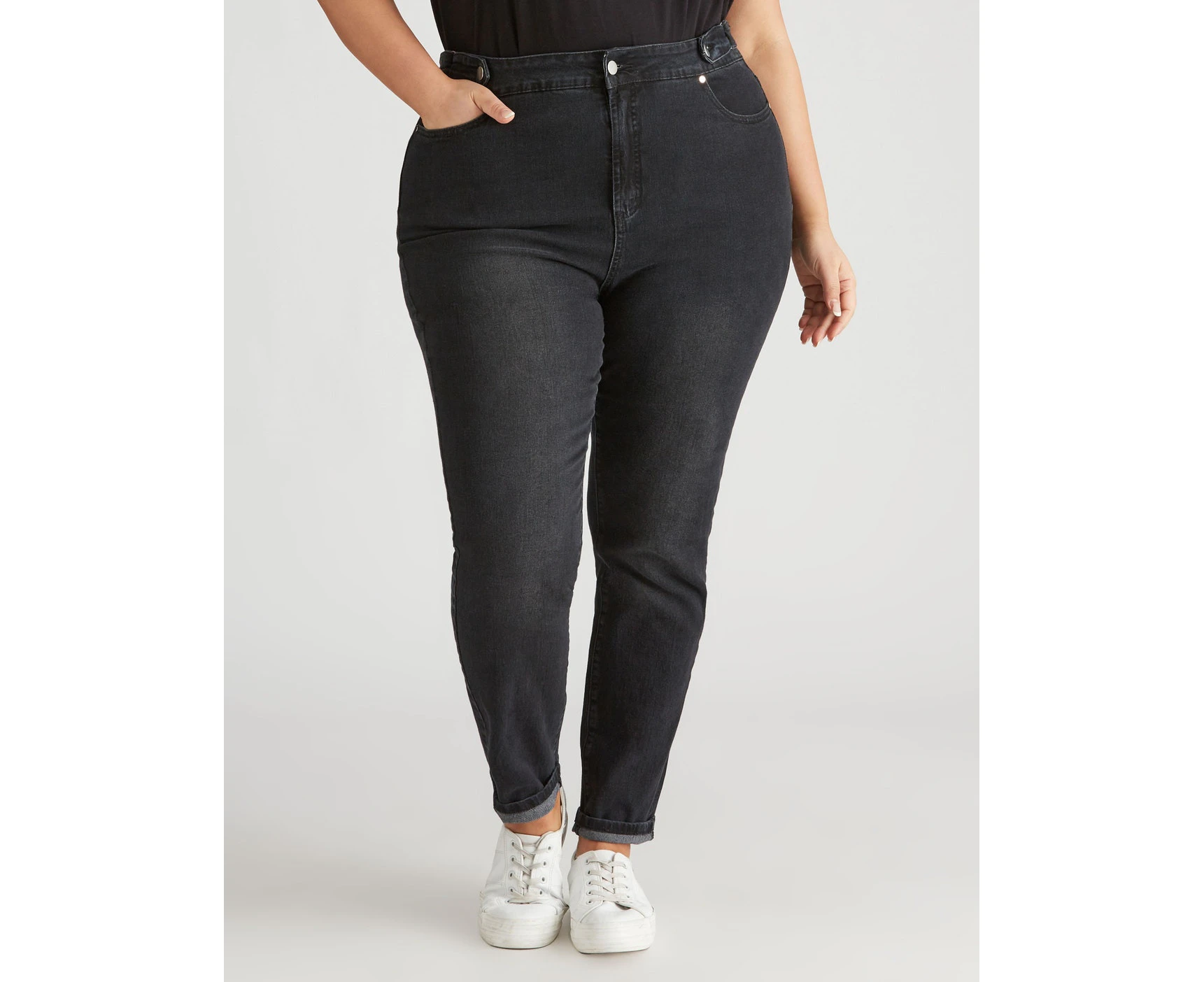 BeMe - Womens Plus Size - Jeans / Denim Pants - Winter - Black Cotton - Skinny / Slim - High Waisted - Stretch Elastane - Full Length - Work Clothes