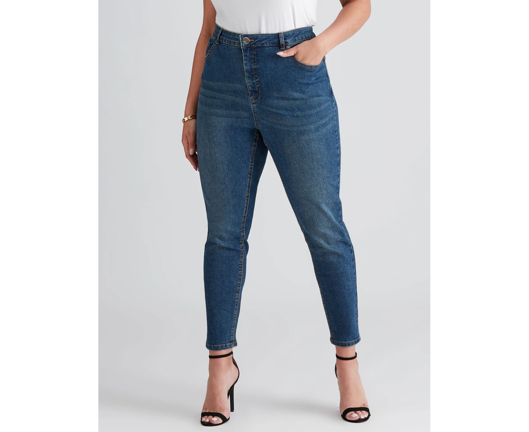 BeMe - Plus Size - Womens Jeans - Blue Skinny - Cotton Pants - Denim Work Wear - Winter - Mid Wash - Elastane - Fashion Trousers - Office Clothes