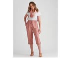 Rockmans Crop Linen Pant - Womens - Coral