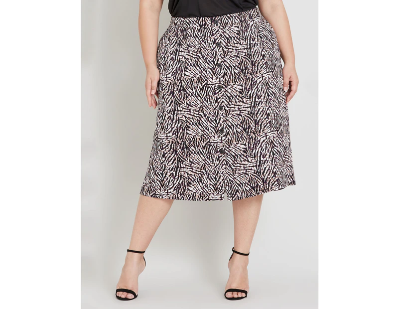 Beme Midi Button Down Abstract Zebra Print Skirt - Womens - Plus Size Curvy - Abstract Zebra