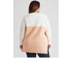 Beme Crew Neck Colour Block Jumper - Womens - Plus Size Curvy - Multi