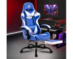 Gaming Chair Office Executive Racing Footrest Seat Leather Blue White