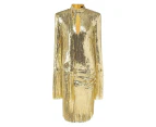 Balmain Fringed Gold Sequined Midi Dress