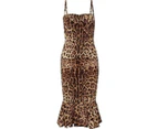 Dolce & Gabbana Ruched Leopard Print Silk Cady Midi Dress
