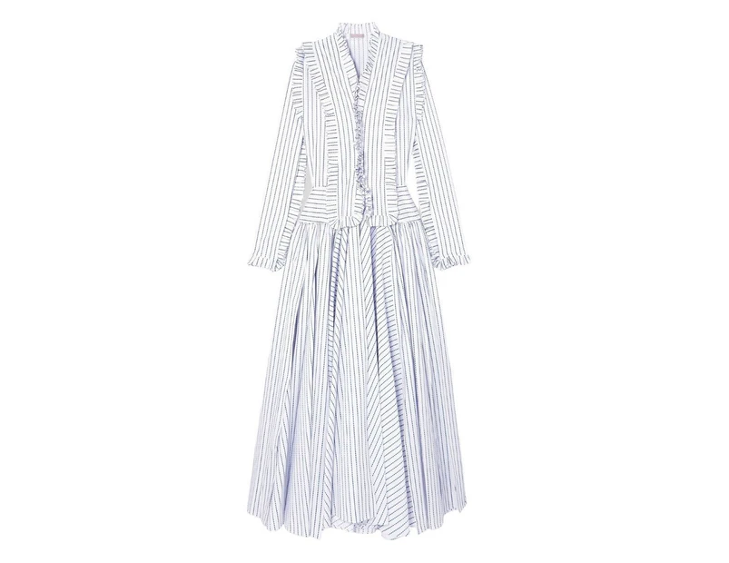 Alaia Ruffled Striped Cotton Maxi Dress