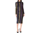 Nina Ricci Long Sleeve Sequin Embellished Knit Bayadere Dress