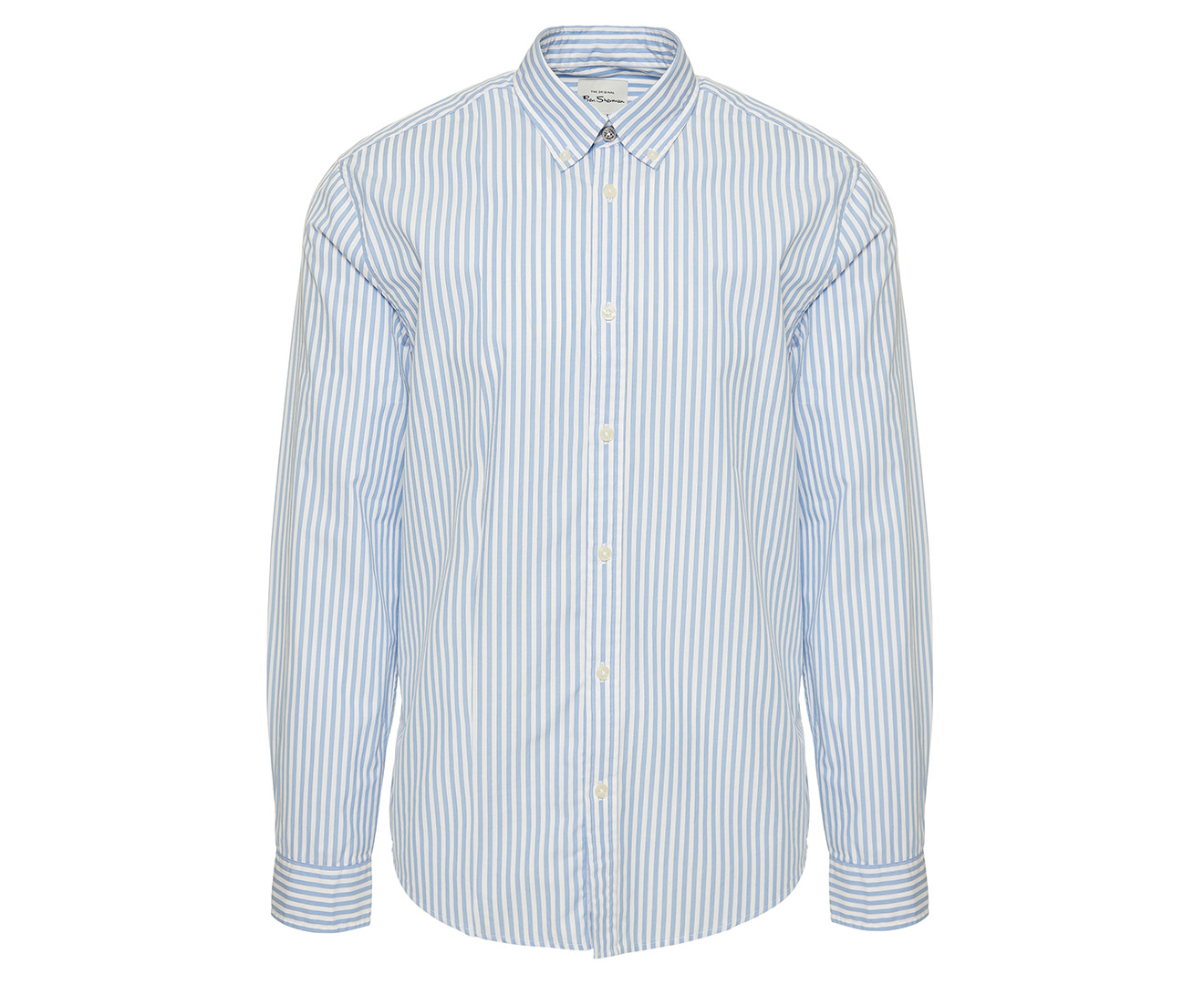 Ben Sherman Men's Blue Stripe Mod Long Sleeve Shirt - Deep Sky Blue ...