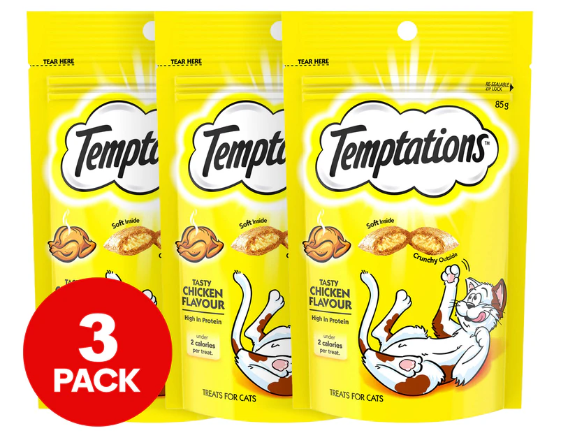 3 x Temptations Cat Treats Tasty Chicken 85g