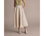 Preview Linen Blend Full Circle Midi Skirt - Neutral