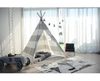 All 4 Kids Asher Cotton Canvas Kids Grey Stripe Square Teepee Tent