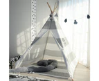 All 4 Kids Asher Cotton Canvas Kids Grey Stripe Square Teepee Tent