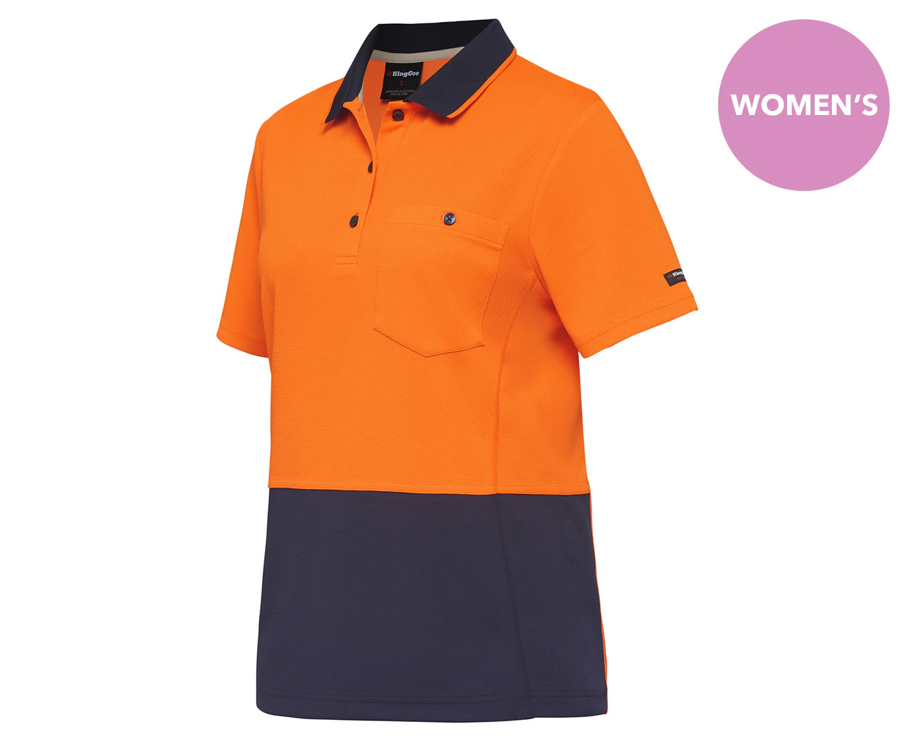 KingGee Women's Workcool Hyperfreeze Short Sleeve Spliced Polo - Orange/Navy