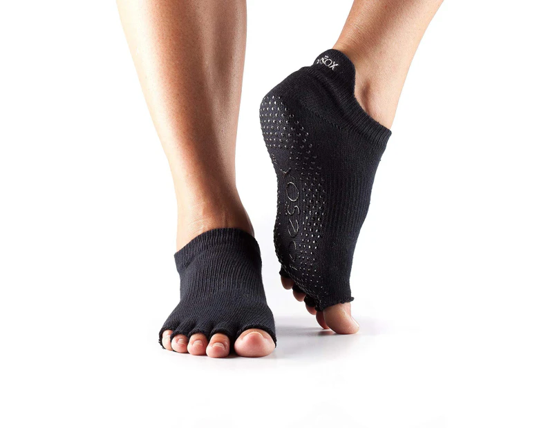 (X-Small, Black) - ToeSox Women's Low Rise Half Toe Grip Non-Slip for Ballet, Yoga, Pilates, Barre Toe Socks