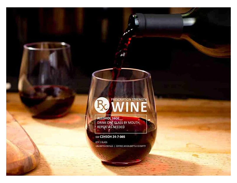 Stemless Wine Glass for Pharmacist Gifts (Prescription) Made of Unbreakable Tritan Plastic and Dishwasher Safe - 470mls