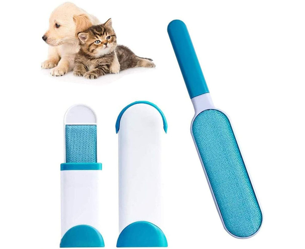 Miserwe 1 Set Pet Hair Removal for Sofa Furniture Clothing Pet Fur Lint  Double-Sided Brush with Self-Cleaning Base-Blue 