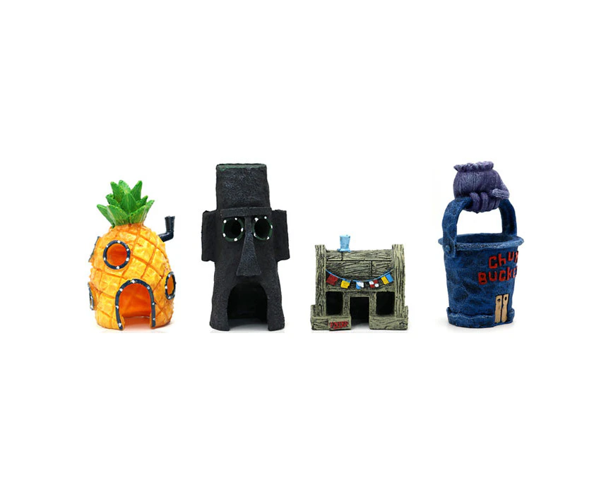 Miserwe 4Pcs Aquarium Fish Tank Decoration Pineapple House Spongebob House Crab Restaurant Krusty Krab Ornaments