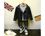Dadawen Childrens Motorcycle Leather Jacket Faux Leather Coat for Boys-Black