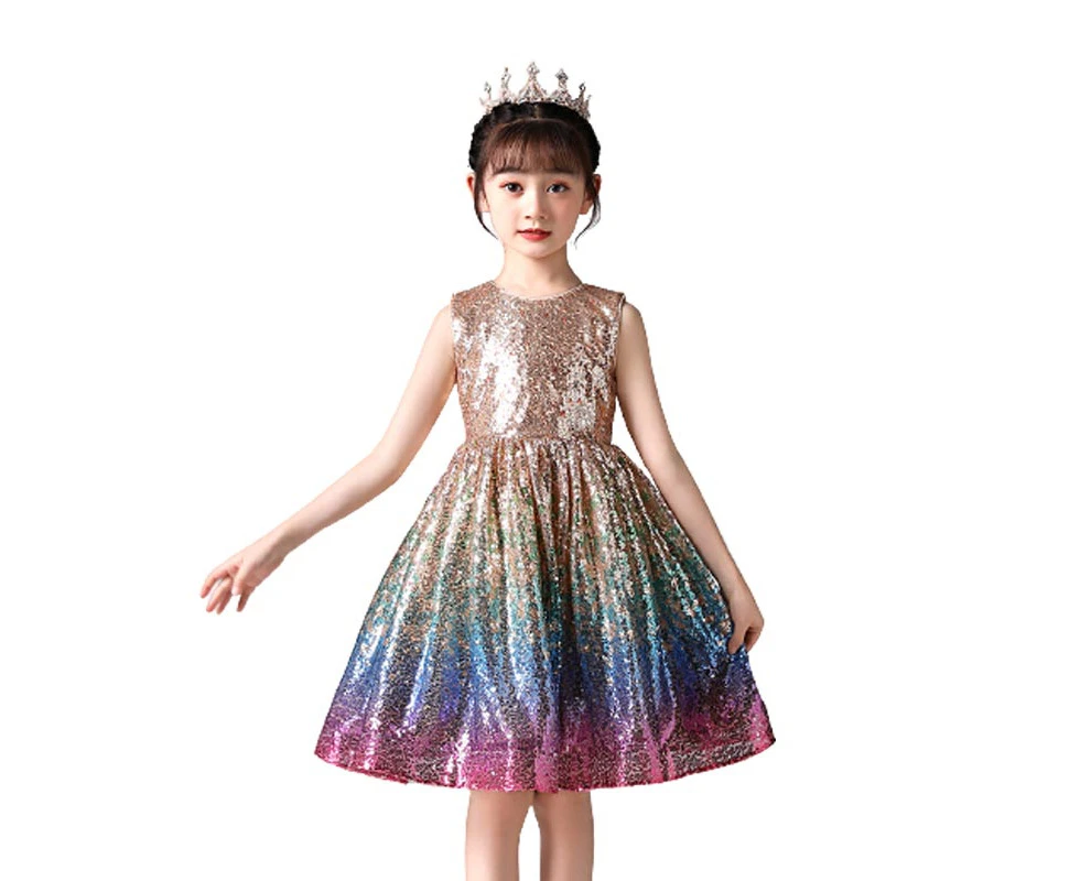 Dadawen Girls Shiny Sequins Birthday Party Dance Dress-Champagne