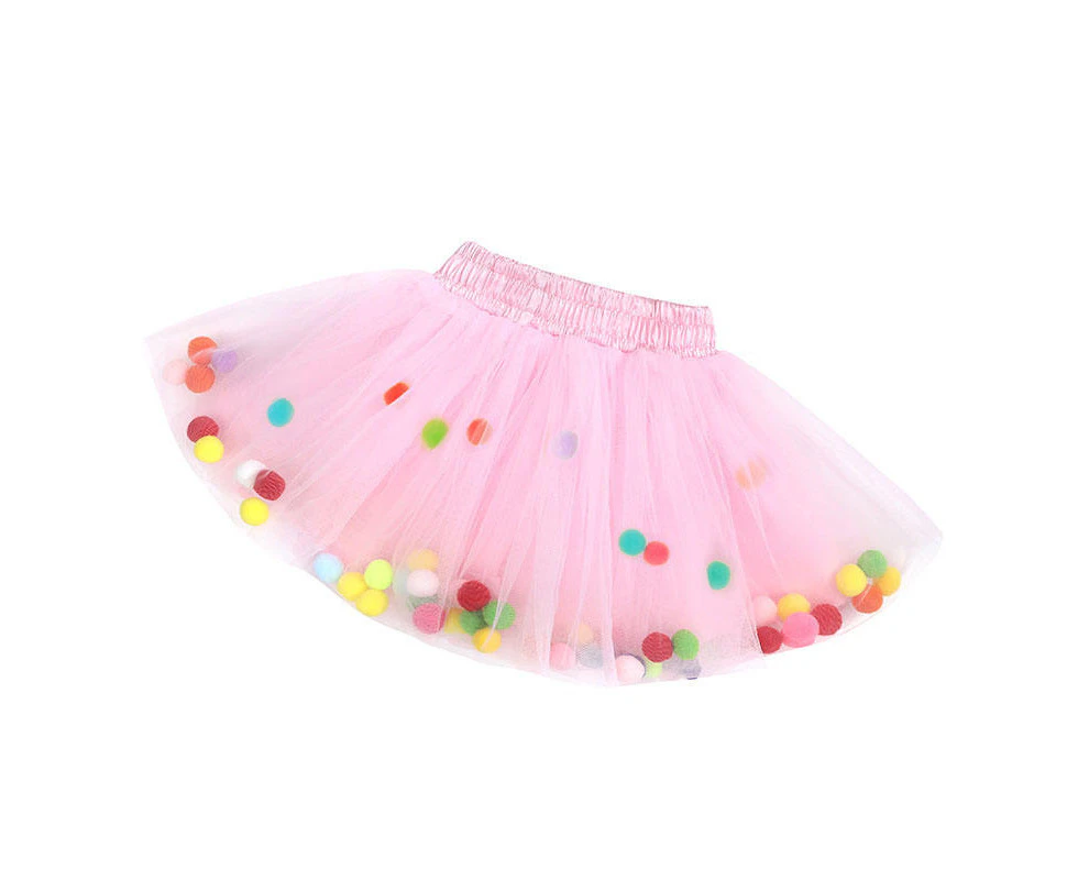 Dadawen Girl Tutu Skirt Fluffy Toddler Tulle Tutus 3 Layers With Pom Pom Puff Balls-Pink