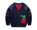Dadawen Toddler Boys Long Sleeve Knitted Sweatshirts Cartoon Dinosaur V-Neck Cardigan Sweaters-NavyBlue