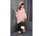 Dadawen Girls Fall Loose Knitted Pullover Sweaters Poncho Tassel Turtleneck Cloak Cape-Pink