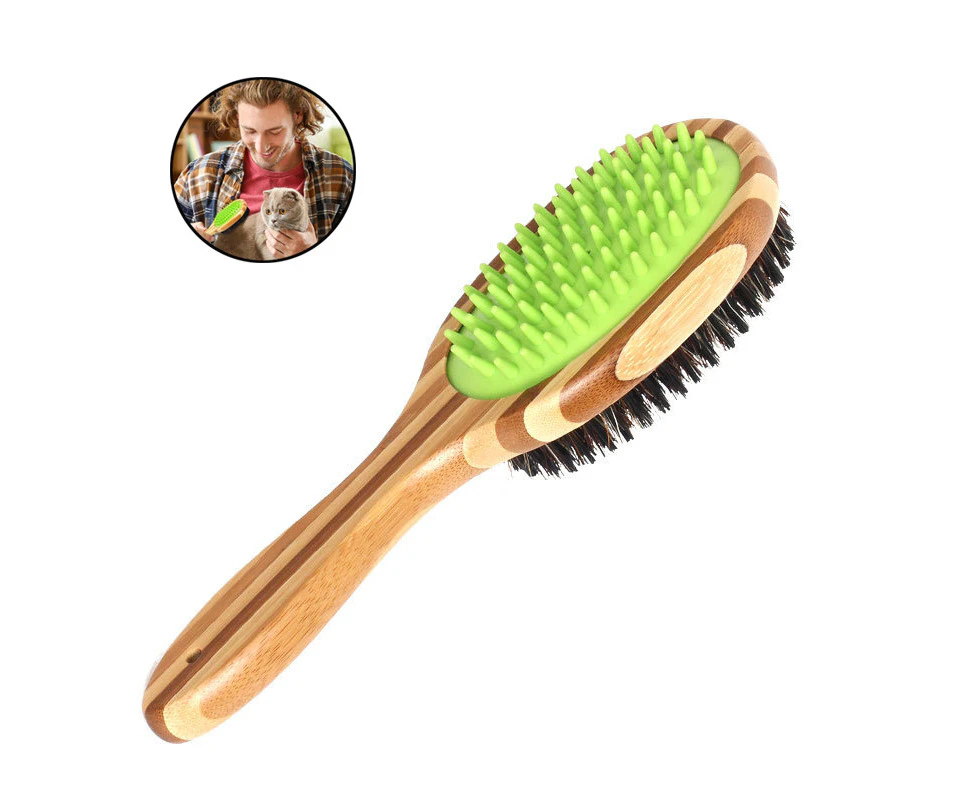 Miserwe Bamboo Short Hair Dog Brush Pet Double Sided Brushing Comb Detangling and Shedding Coat Hair Remover