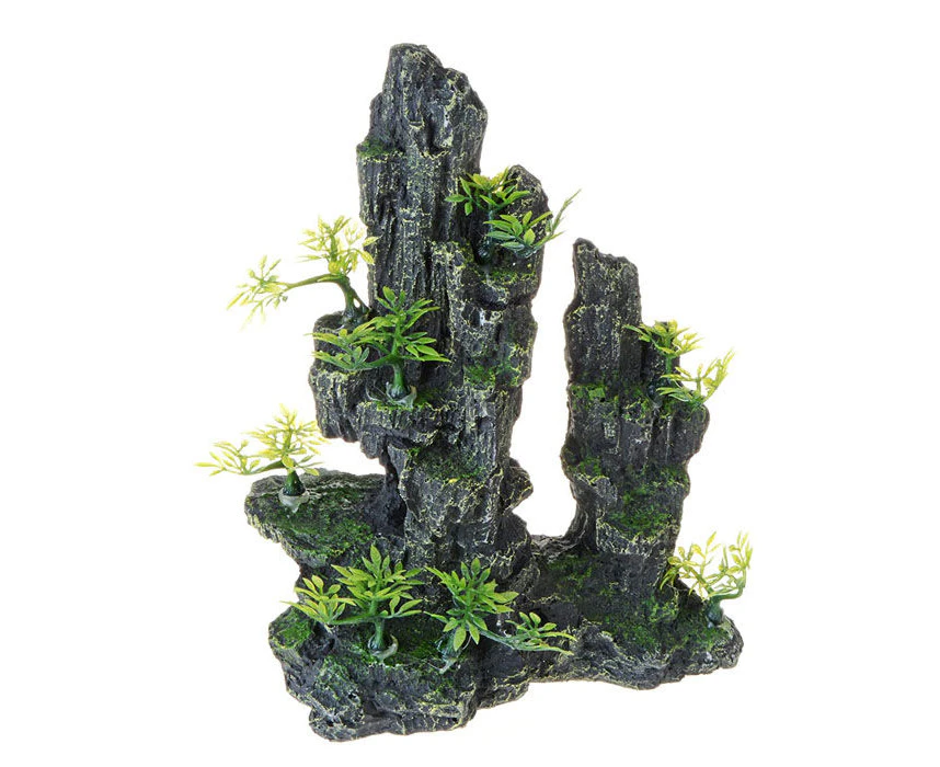 Miserwe Aquarium Mountain View Moss Tree Rock Cave Fish Tank Stone Ornament Landscape with Small Plants-D019