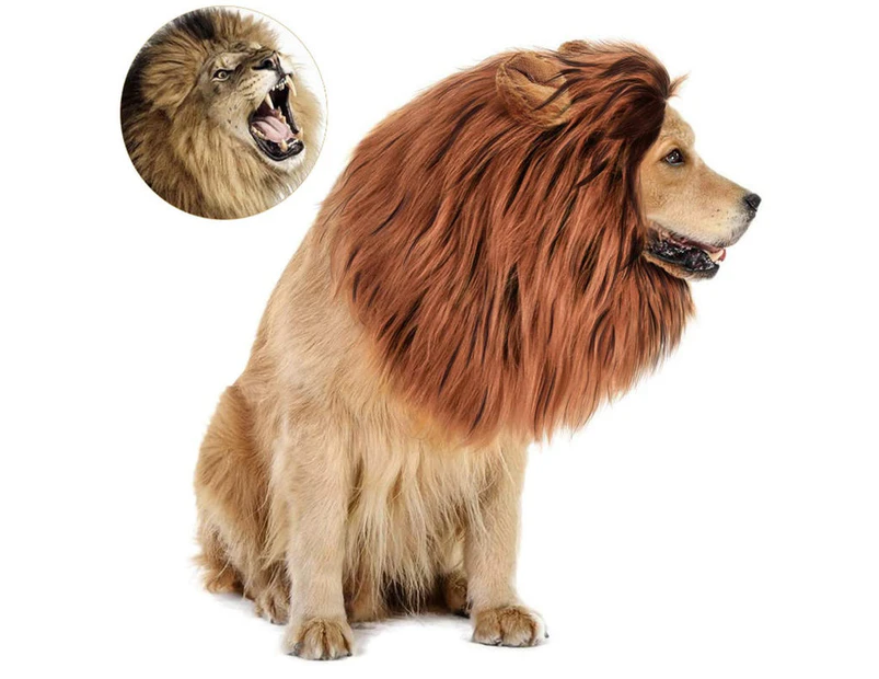 Miserwe Dog Lion Mane Halloween Realistic Funny Lion Mane Lion Wig for  Medium to Large Sized Dogs-RedBrown .au