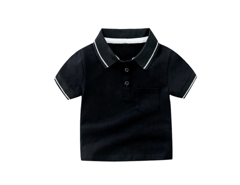 Dadawen Boys Fashion Turndown Collar Printed Polo Shirt for 3-8 Years-BTBlack