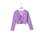 Dadawen Kids Long Sleeve Wrap Tops Leotards for Girls Dance Ballet Cardigan Bolero-Purple