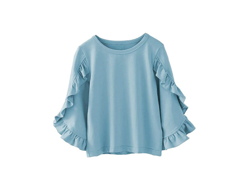 Dadawen Little Girls Ruffle Bat T Shirt Pullover Autumn Spring Princess Tops-Gray Blue