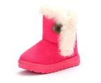 Dadawen Girl's Boy's Cute Flat Shoes Button Winter Warm Snow Boots-RoseRed