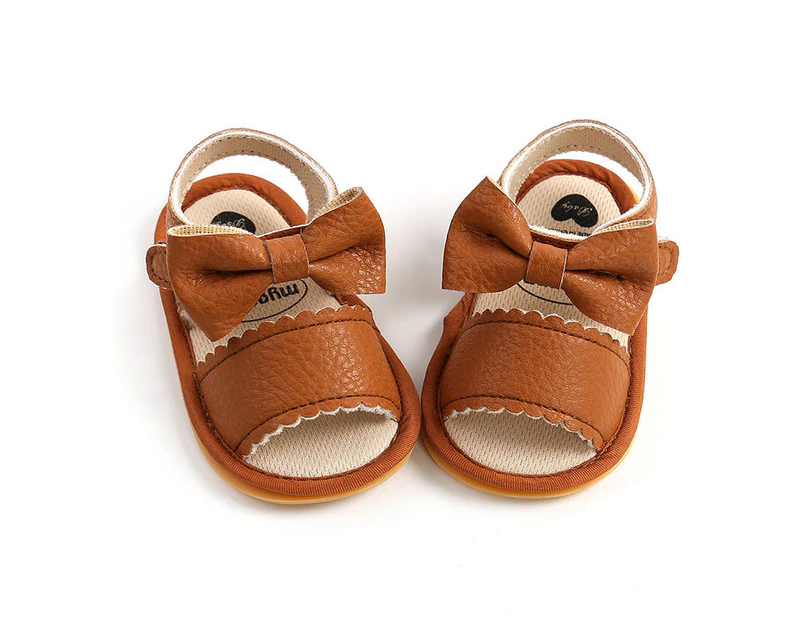 Dadawen Infant Baby Girl Sandals Casual Beach Shoes with Bowknot Toddler Shoes-Brown