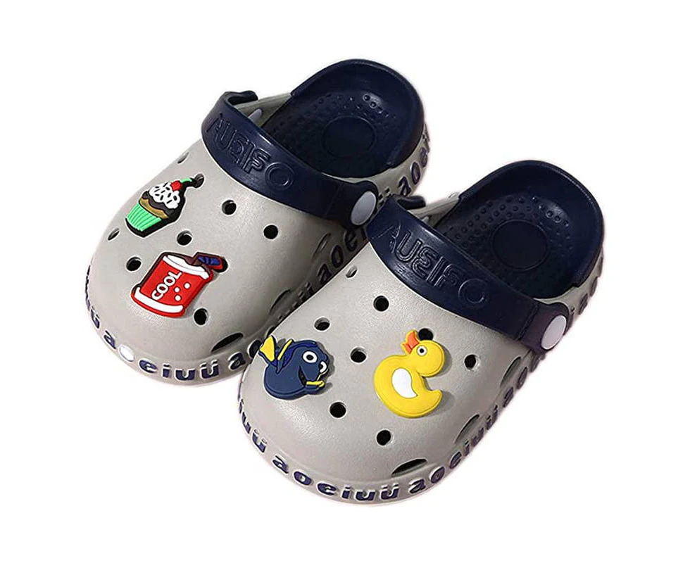 Dadawen Toddler Sandals Boys Girls Cute Cartoon Kids Slippers-Grey