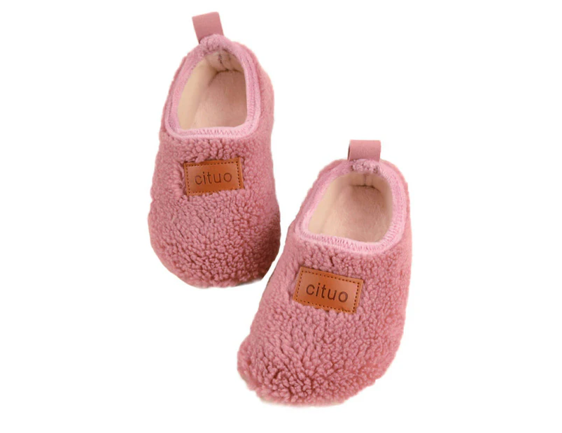 Dadawen Kids Warm Slippers Socks with Non-Slip Rubber Sole for Boys Girls Baby-LambPink
