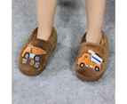 Dadawen Boys Girls Warm Slippers Cartoon Kids Winter Indoor Household Shoes-Brown
