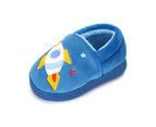 Dadawen Boys Girls Warm Slippers Cartoon Kids Winter Indoor Household Shoes-Blue