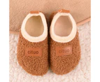 Dadawen Kids Warm Slippers Socks with Non-Slip Rubber Sole for Boys Girls Baby-TeddyBrown