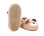 Dadawen Toddler Boys Girls Slippers Cute Cartoon Bear Plush Warm Home Shoes-Beige