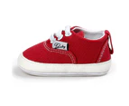 Dadawen Baby Boys Girls Shoes Canvas Toddler Sneakers 0-18 Months Anti-Slip Casual Shoes-Red