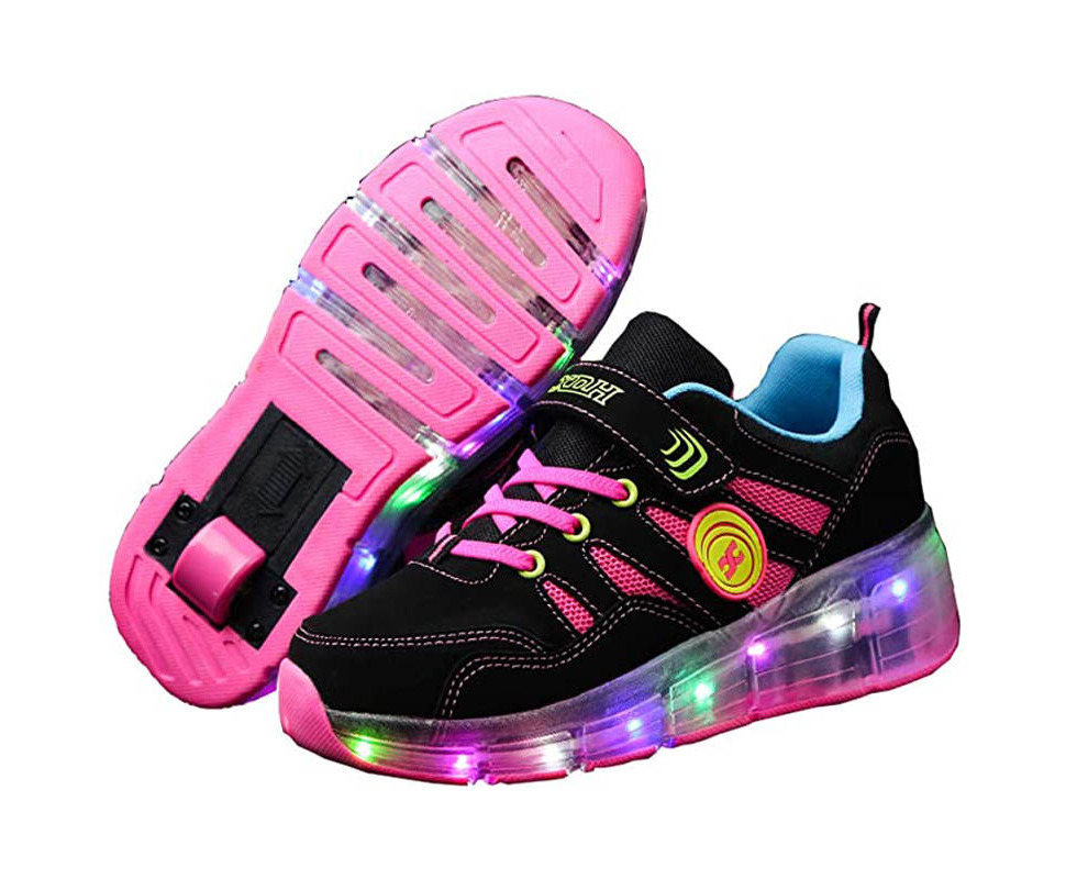Dadawen Roller Shoes Girls Boys Flashing Sneakers Outdoor Skates-Pink |  