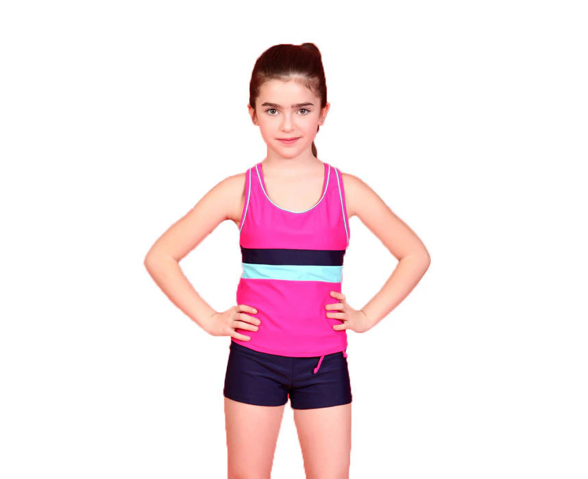 Dadawen Little Girls Summer Two Piece Boyshort Fashion Tankini Swimsuit-Rose Red