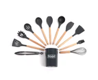 12 pcs Kit Silicone Utensils Set with Wooden Handle Best for Cooking Baking BPA Free Kitchen Cookware