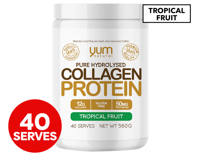YUM Natural Pure Hydrolysed Collagen Protein Powder Tropical Fruit 560g / 40 Serves